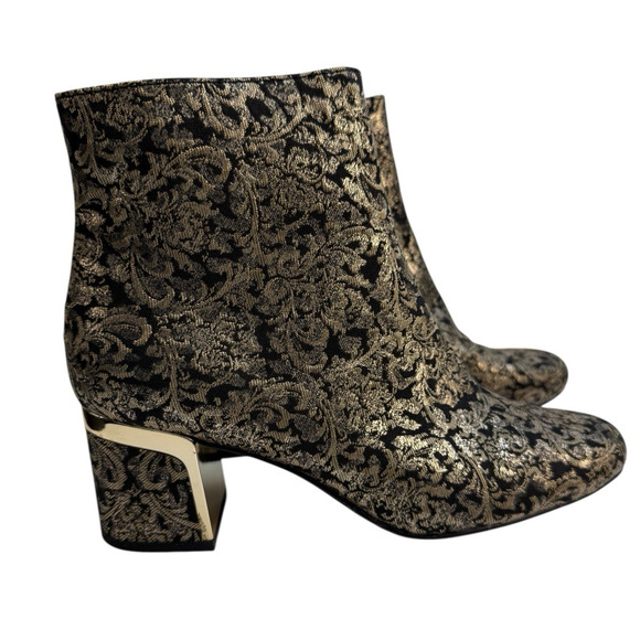 DKNY Corrie Gold Brocade Fabric Ankle Boots Size 6 M US Chunky Heel NWB - Picture 3 of 10
